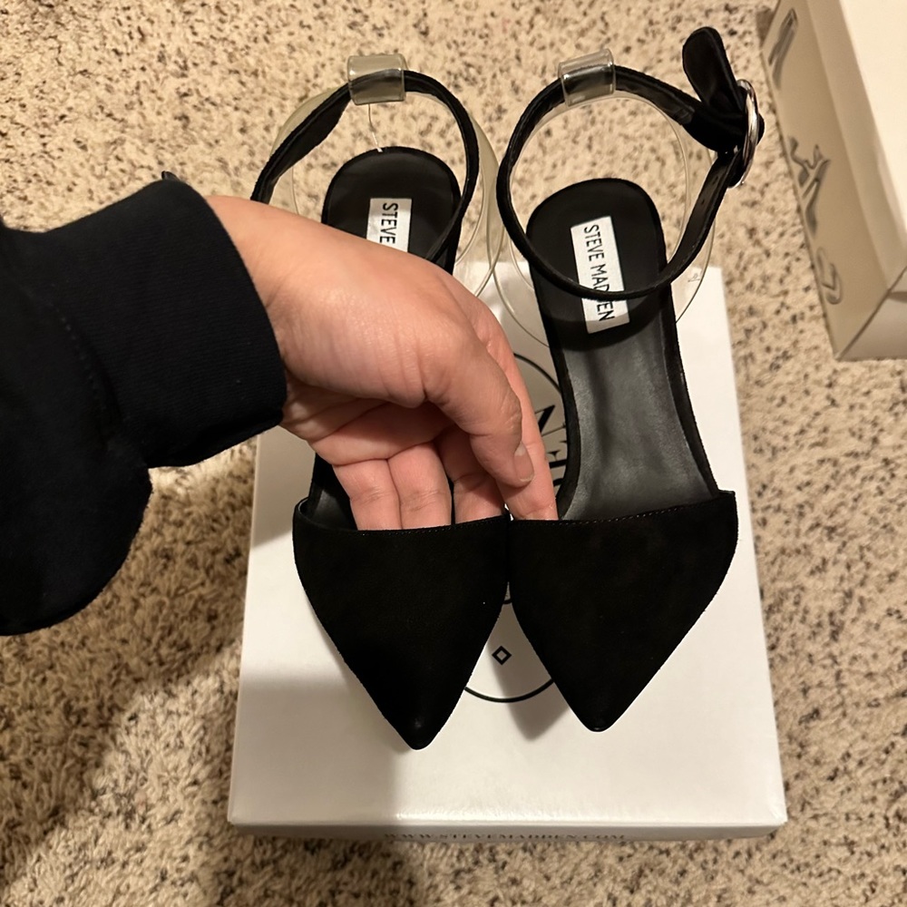 Steve Madden Diva black suede pumps with clear ankle strap size 7
